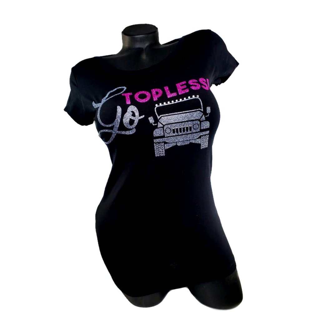 Go Topless Jeepster Fitted Black Spandex Tee.